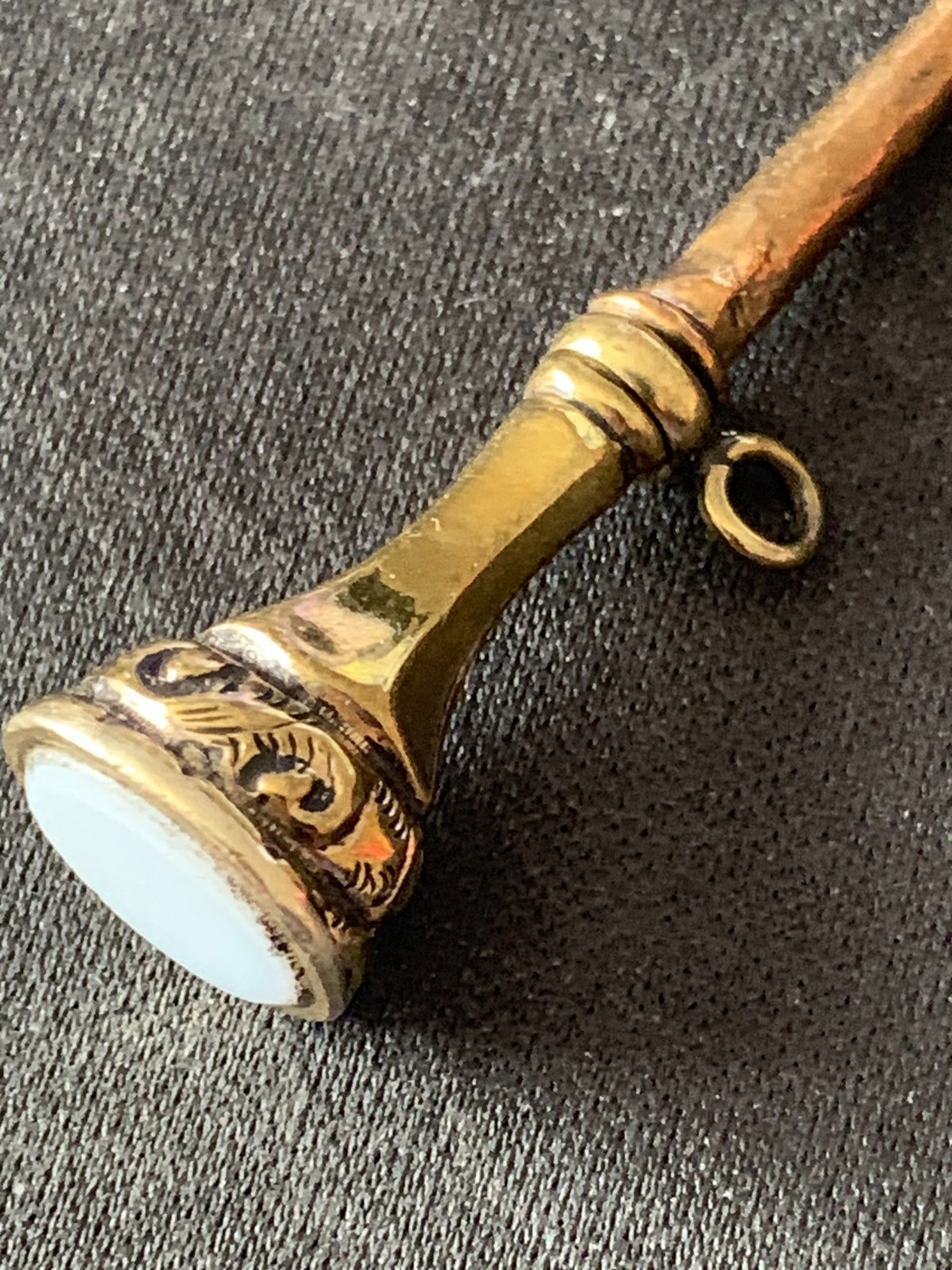 Pair Georgian-Victorian Hand Engraved Watch Key Trumpet Fobs with Agate Seal