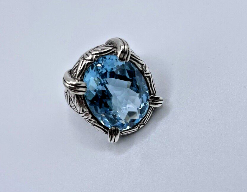Stephen Dweck Faceted Blue Topaz Ring in Engraved Sterling Silver