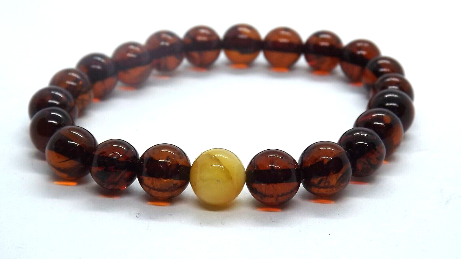 Amber Bracelet Natural Baltic 9mm Beads Round Cognac Stretch Bracelet