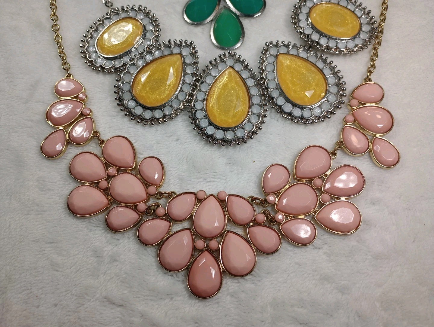 4 Statement bib Necklaces Lot Pink Green Orange Yellow Chunky Fashion Jewelry