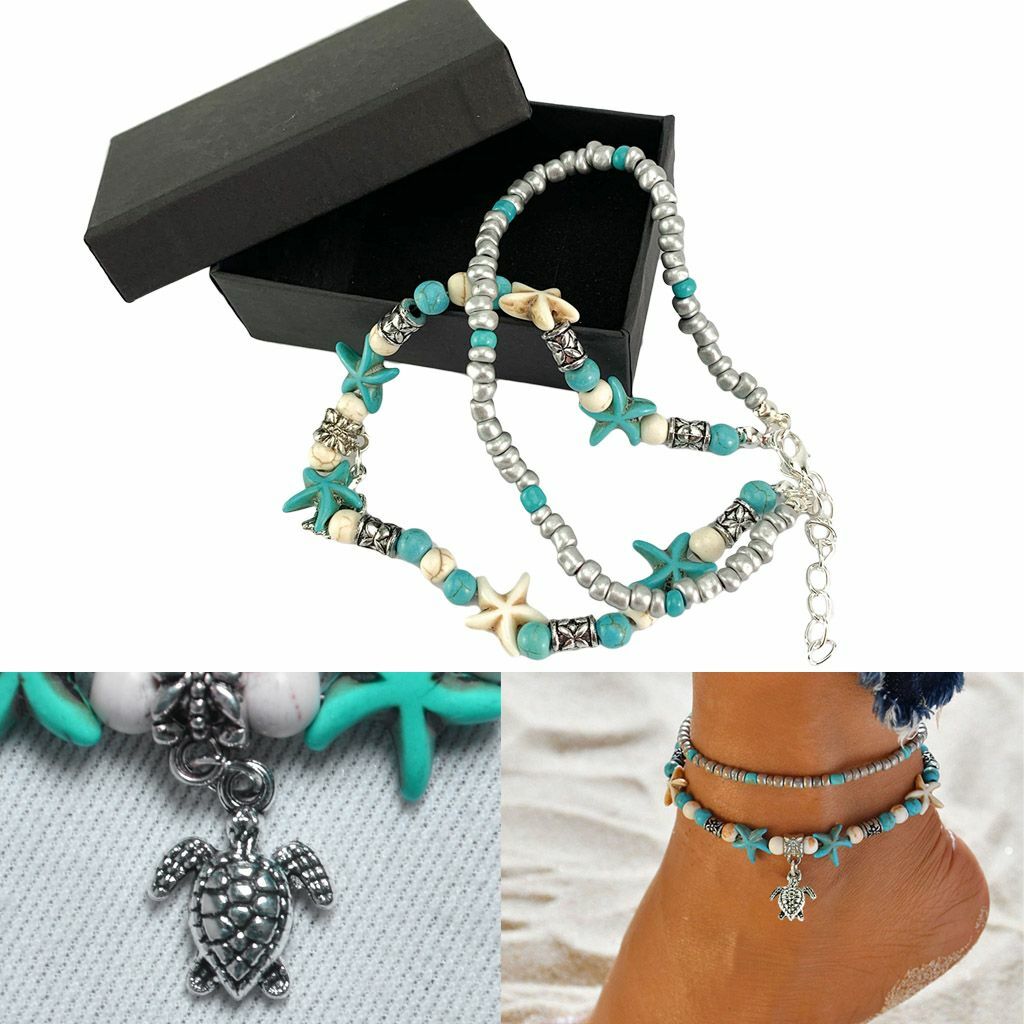 Boho Ankle Bracelet Silver Tone Women Fashion Beaded Adjustable Beach Anklet US