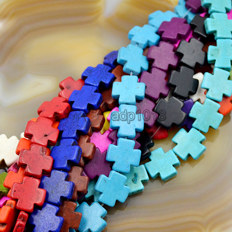 15mm Howlite Turquoise Cross Loose Spacer Beads 16″ Pick Color