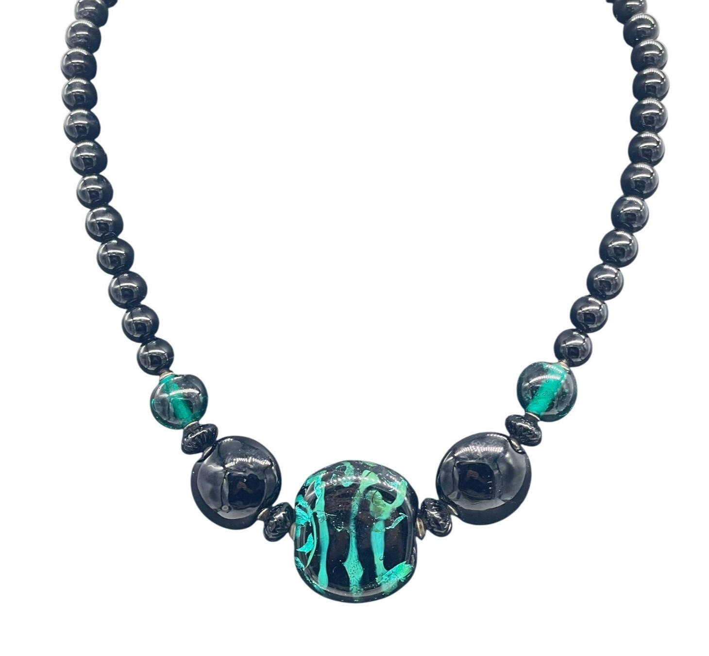 Black Blue Beaded Bib Necklace Boho Earthy