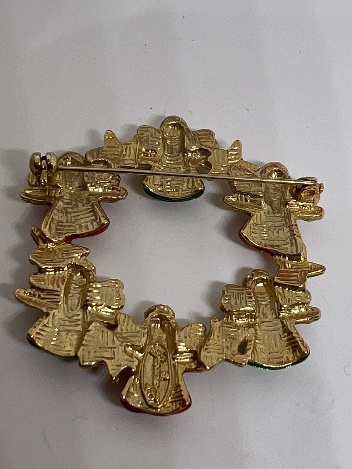 Vintage Signed Danecraft Christmas Angel Wreath 2” Brooch Pin (7023)