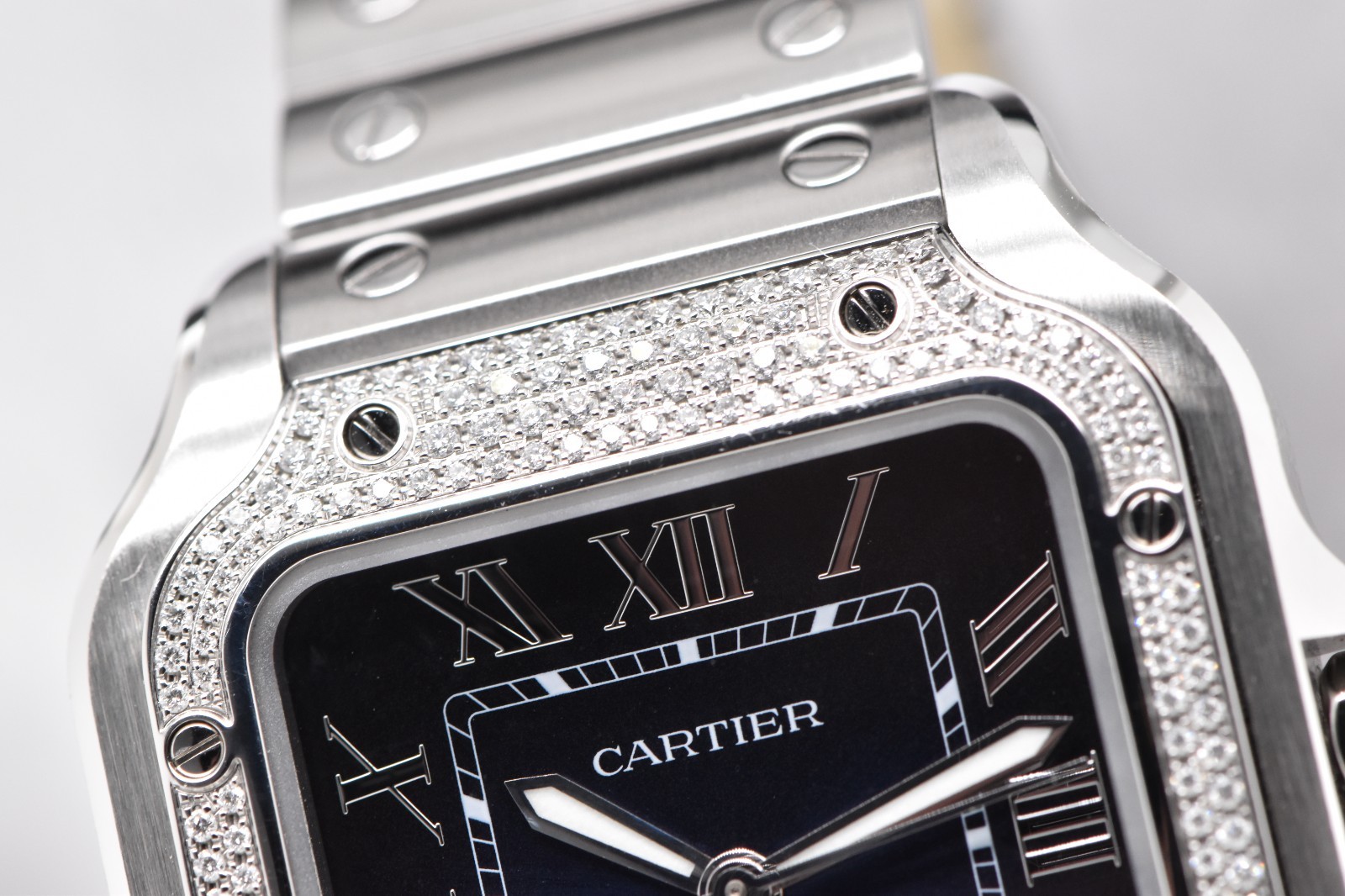 2024 Cartier Santos Medium Factory Diamond Bezel Blue Dial W4SA0006 4075 FS