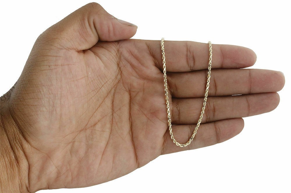Mens or Ladies 10K Yellow Gold 2 MM D/C Hollow Rope Chain Necklace 16-30 Inches