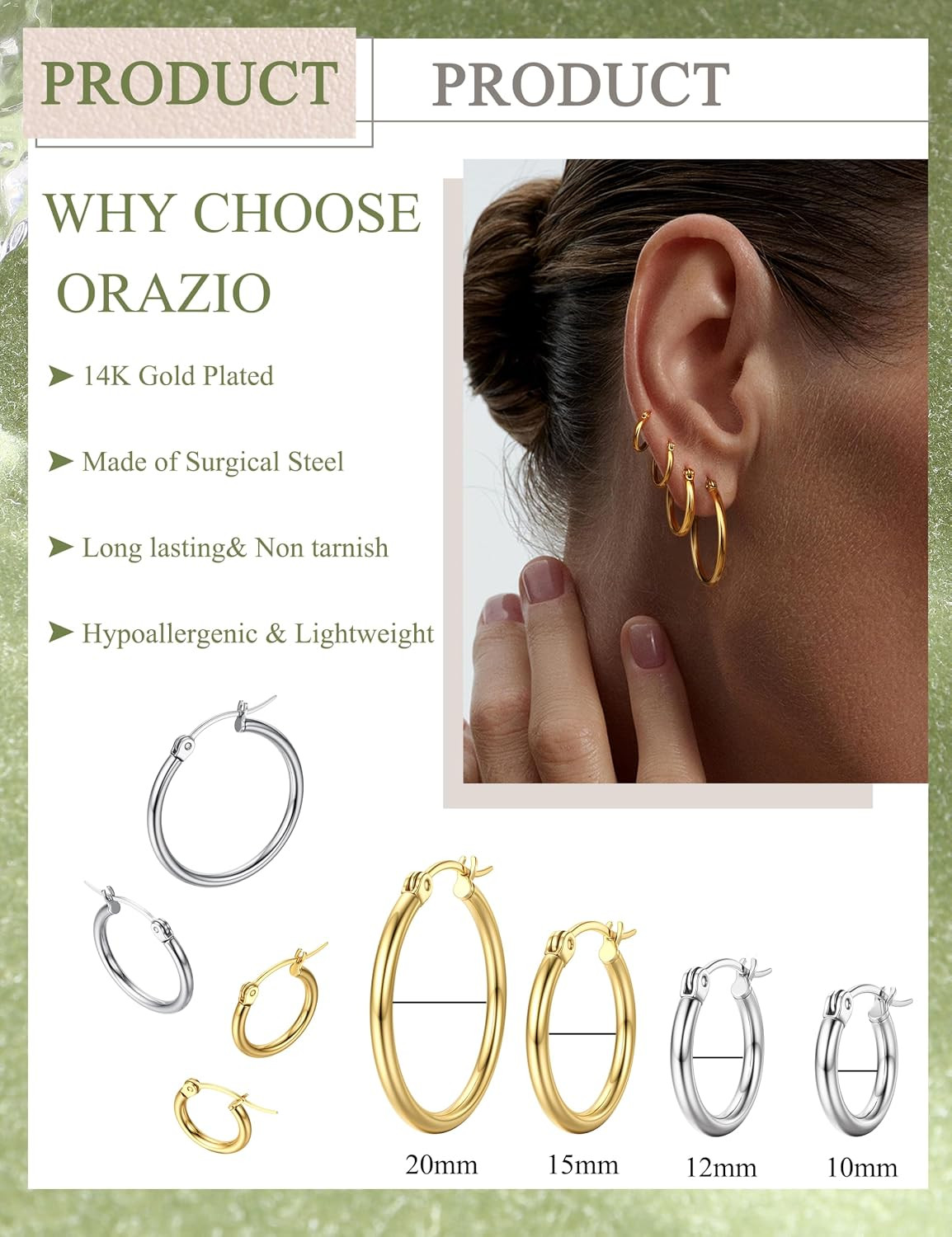 4 Pairs Stainless Steel Hoop Earrings Set Cute Huggie Earrings for Women,10Mm-20