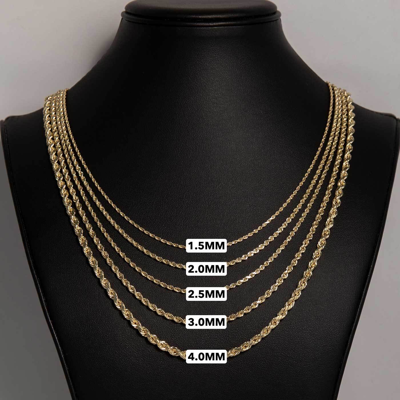 Rope Chain Necklace Real 14K Yellow Gold All Sizes