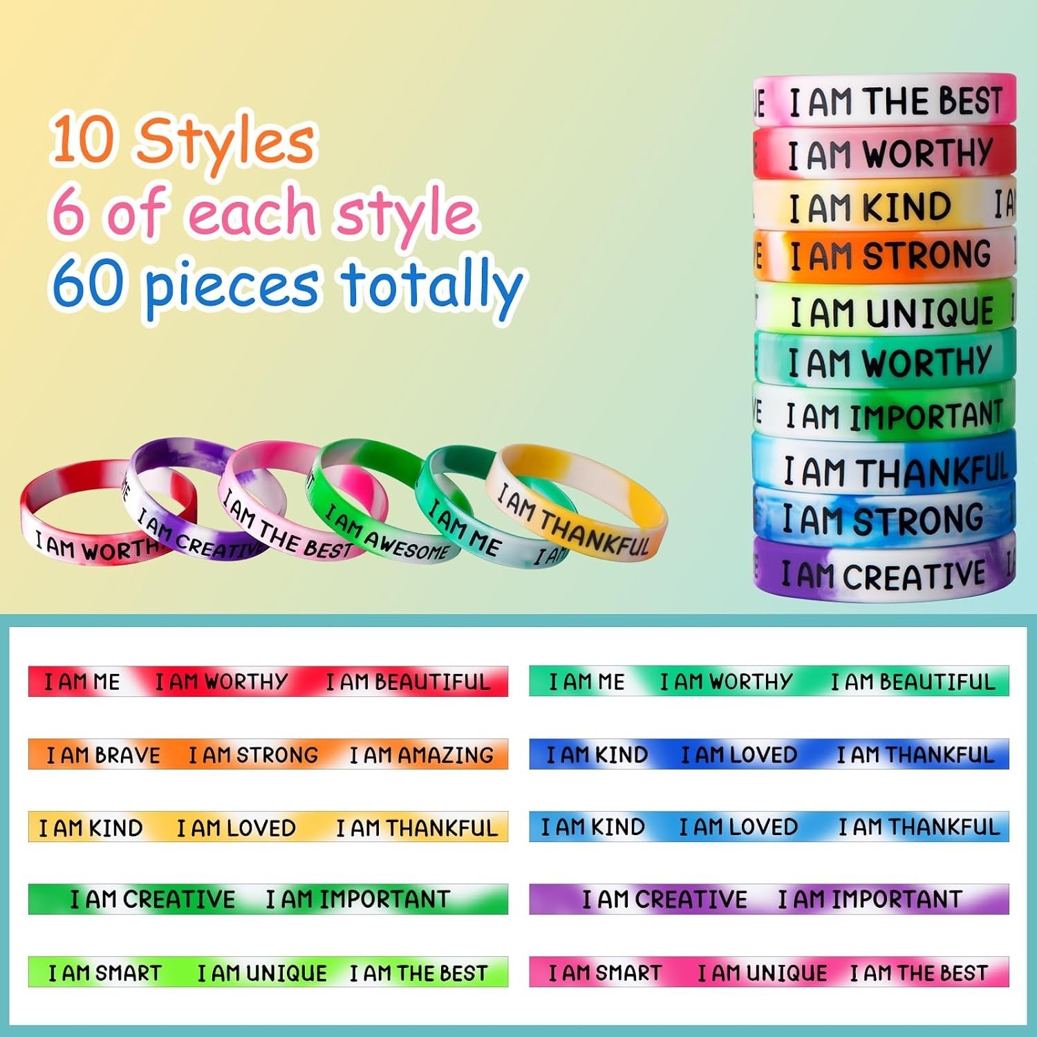 Motivational Wristbands for Students, Colorful Inspirational Rubber Bracelets…