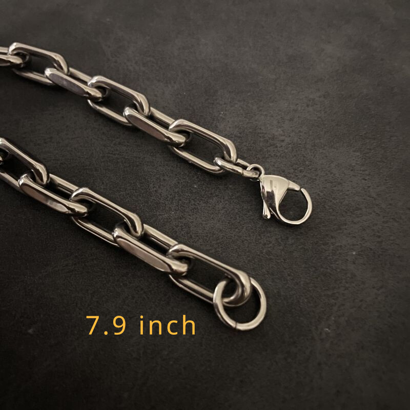 New 8mm Pure Titanium Chain Bracelet Men’s Women Flat O-Chain Anti Allergy 7.9″