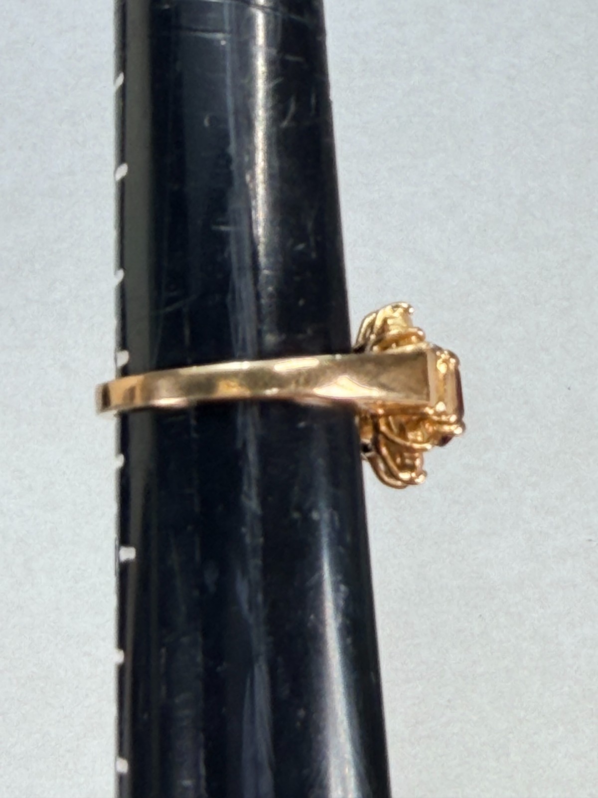 Vintage 14K GE Taiwan Ruby Red CZ Cocktail Ring Baguette Halo Estate Jewelry