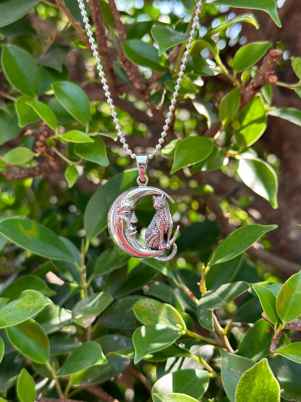 Cat & Crescent Moon Pendant STERLING SILVER 925 Magic Cat Magical Creature Witch