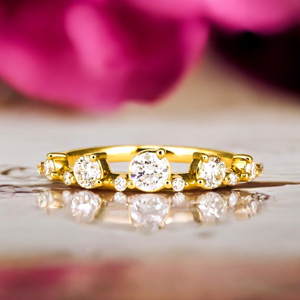 Diamond Stacking Band Yellow Gold 0.50 Ct Lab Grown 18K GLI HRD Round Cut Ring