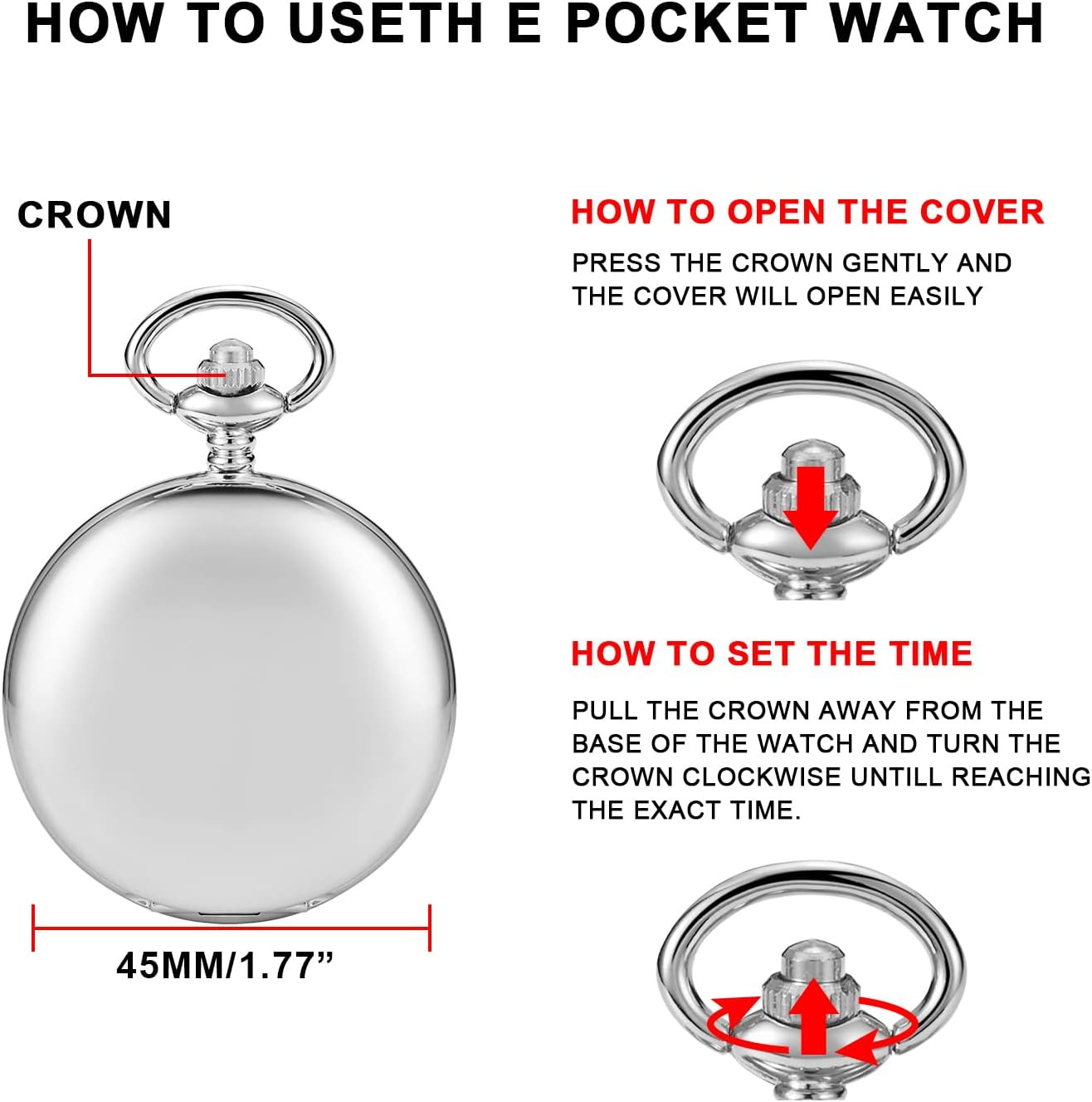 Smooth Cover Quartz Pocket Watch, Fashionable Roman Digital White Dial with Wais