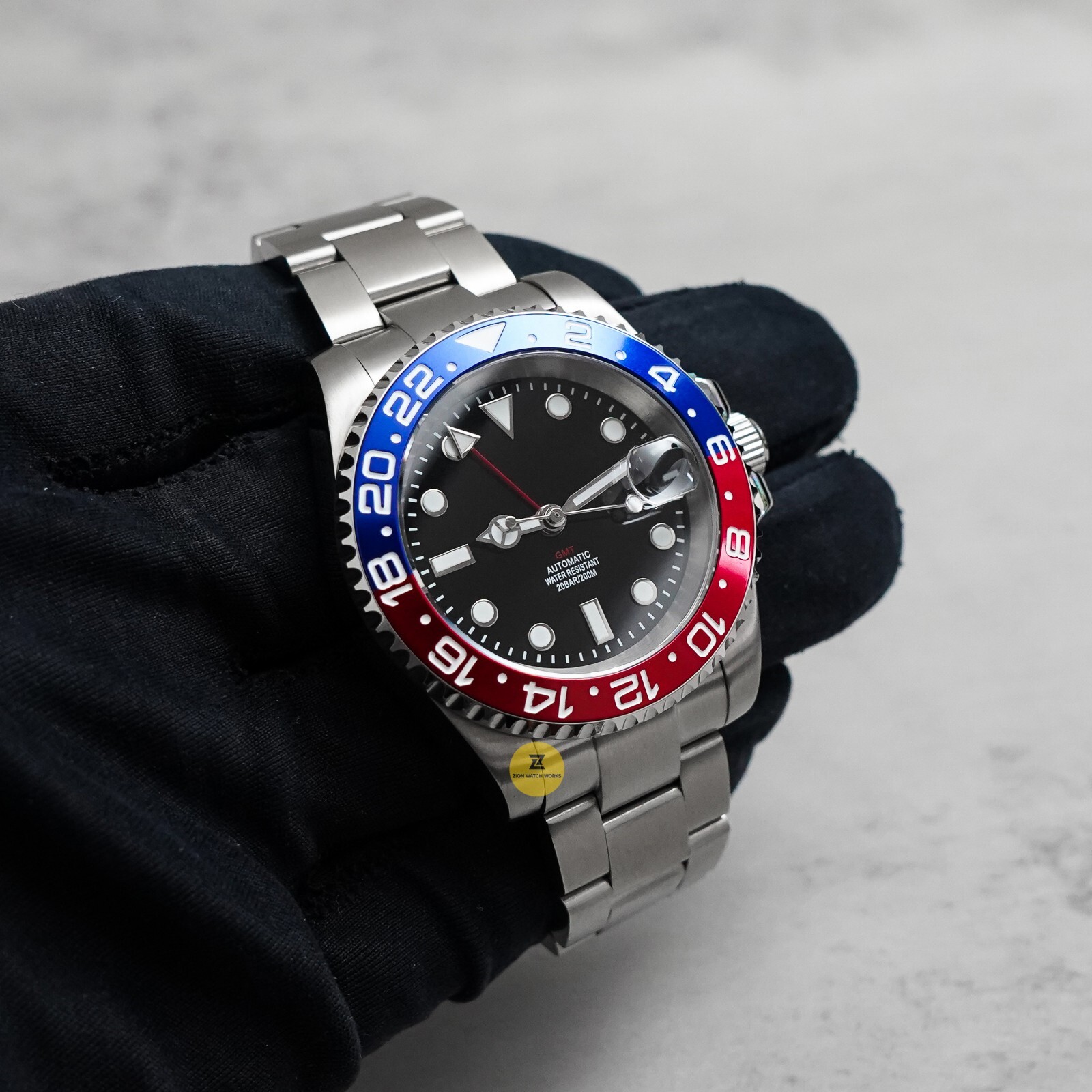 40mm Pepsi GMT Custom Sub Style Mod Watch NO LOGO w/ NH34 Automatic Movement
