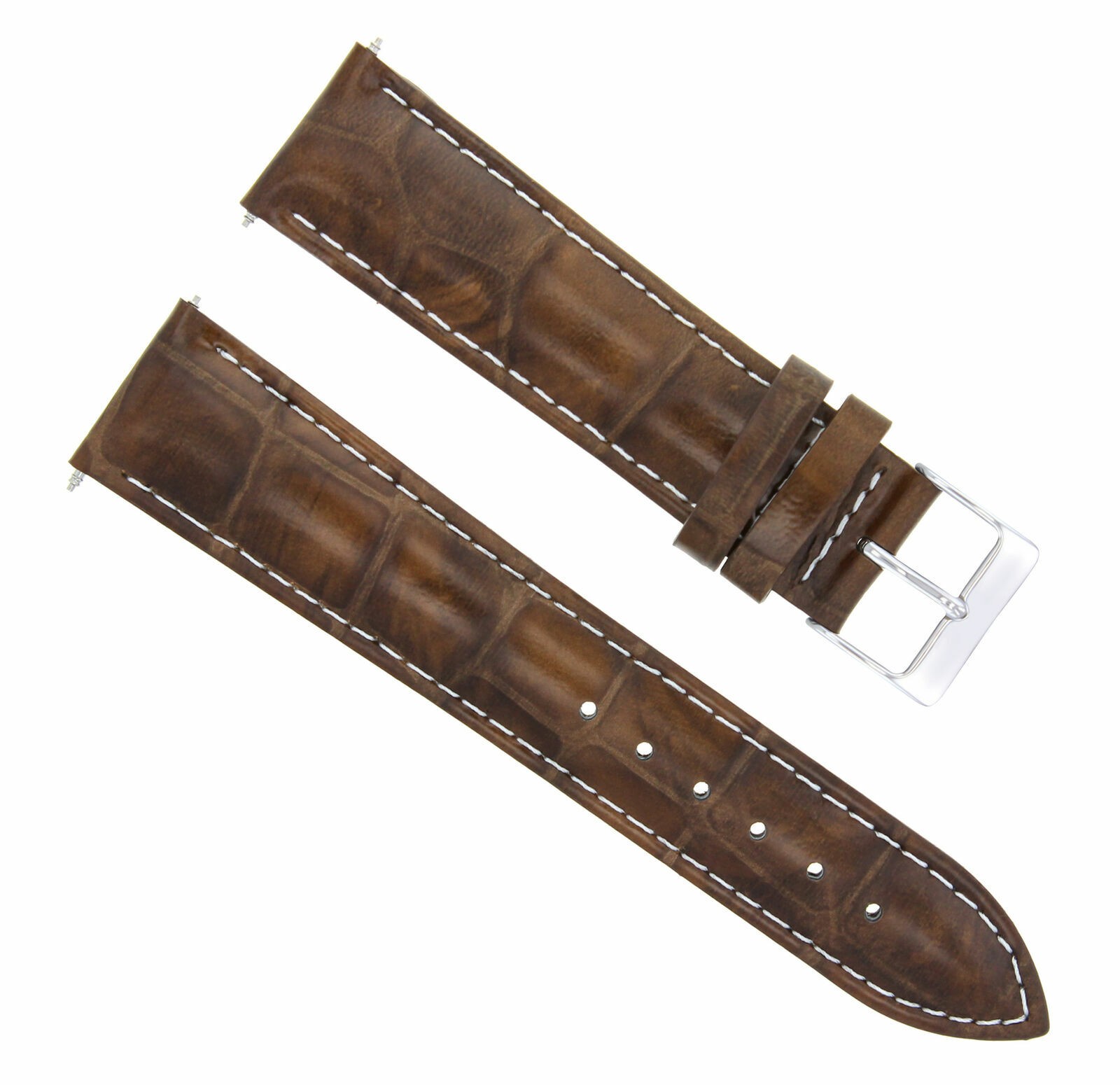 18mm Light Brown Leather Replacement Watch Strap White Stitching For Rolex