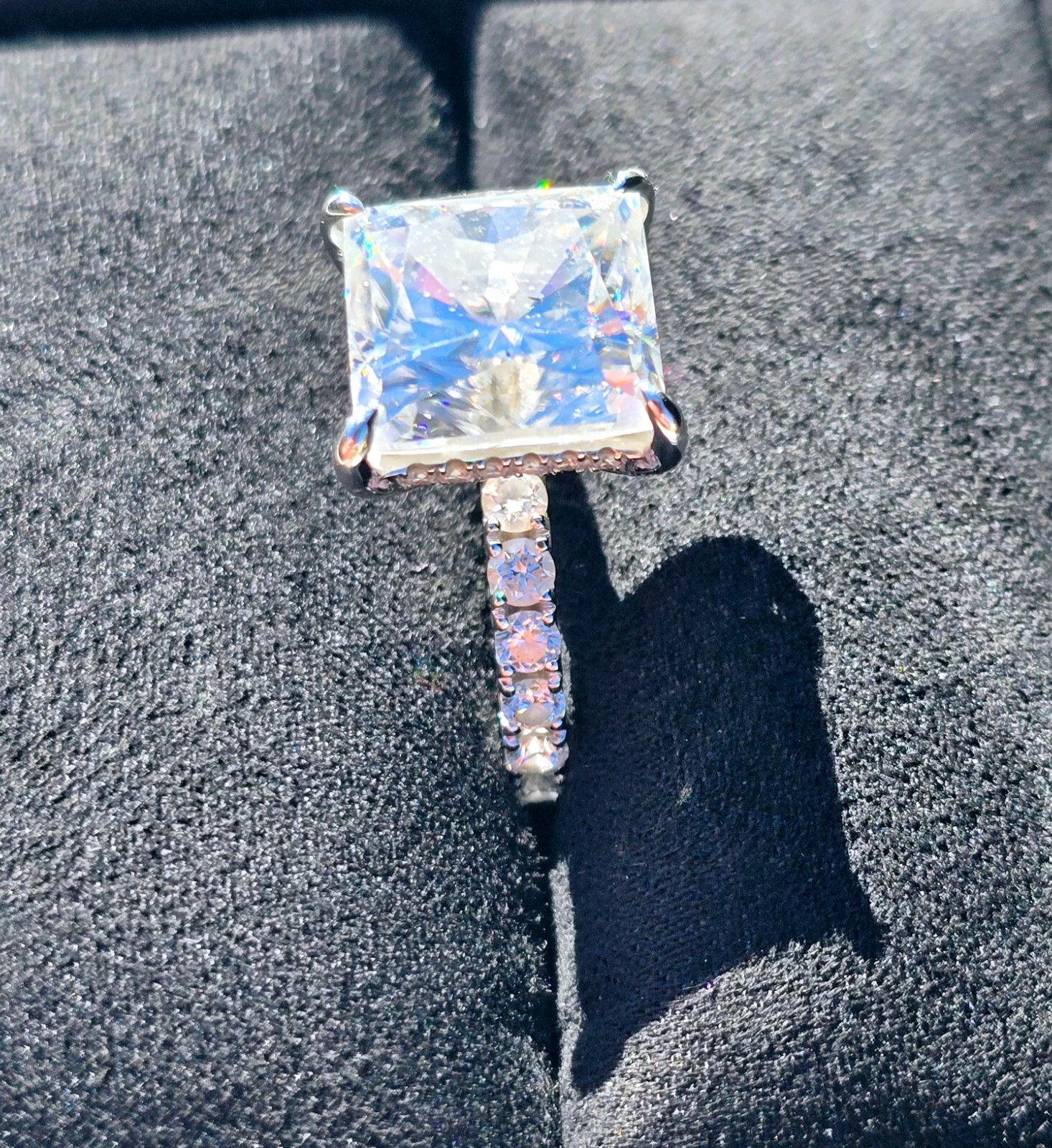 Princess Cut 10.00ct (13.50mm) Moissanite Stone Set Shoulders With Hidden Halo
