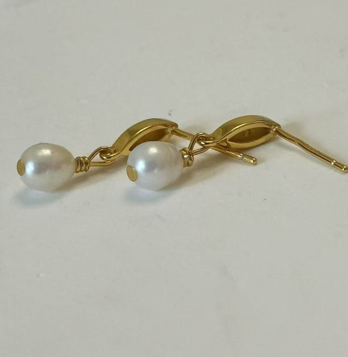 925 Silver Natural 5×7.5mm Pearl Drop Dangle Stud Earrings 14K Gold Plated