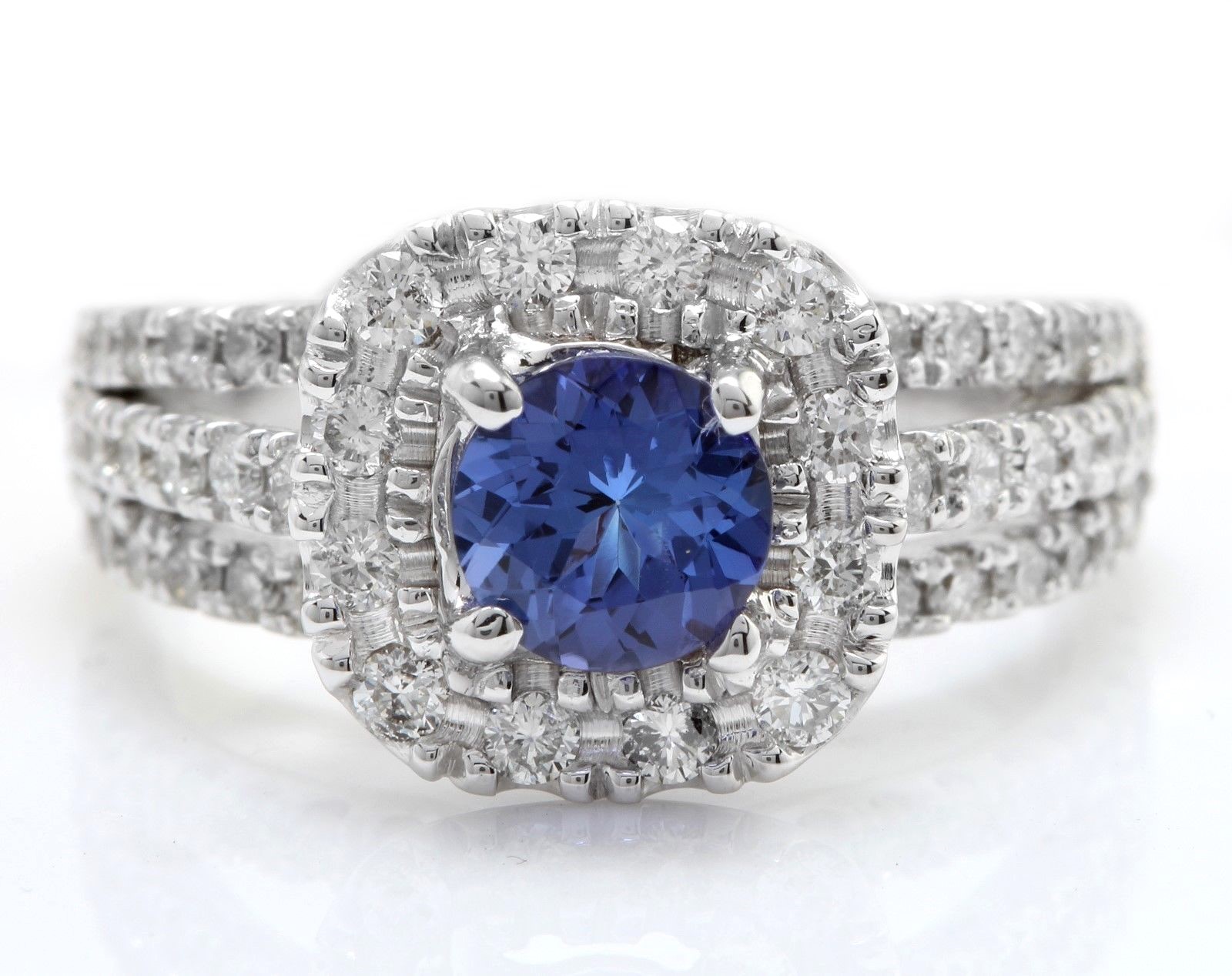 1.45 TCW Natural Blue Tanzanite and Diamonds in 14K Solid White Gold Ring