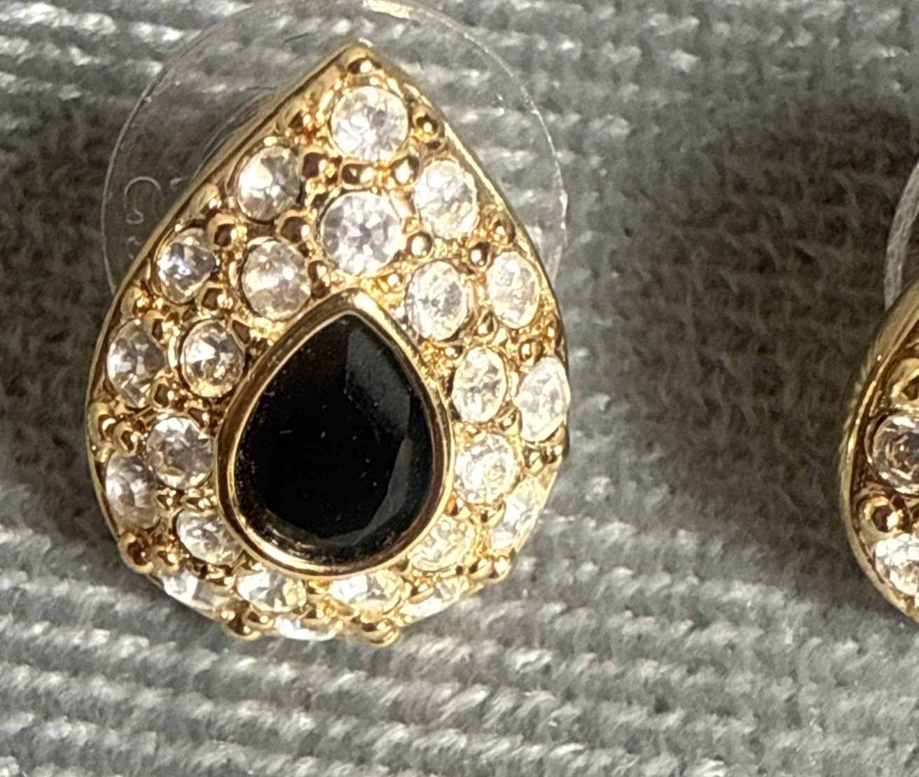 Swarovski Angelic Pear Pierced Earrings Jet Black Crystal Gold Tone Swan Logo
