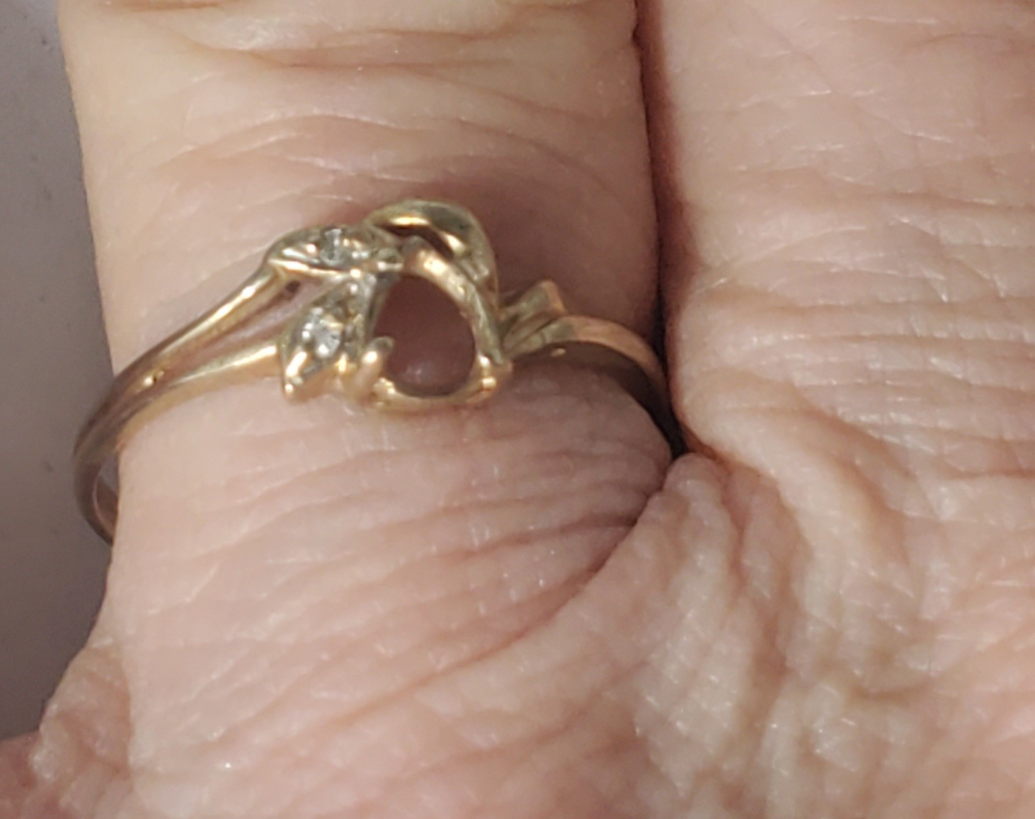 Vintage 10K Yellow Gold Teardrop Ring Setting Lot with Diamonds~ Sz 8