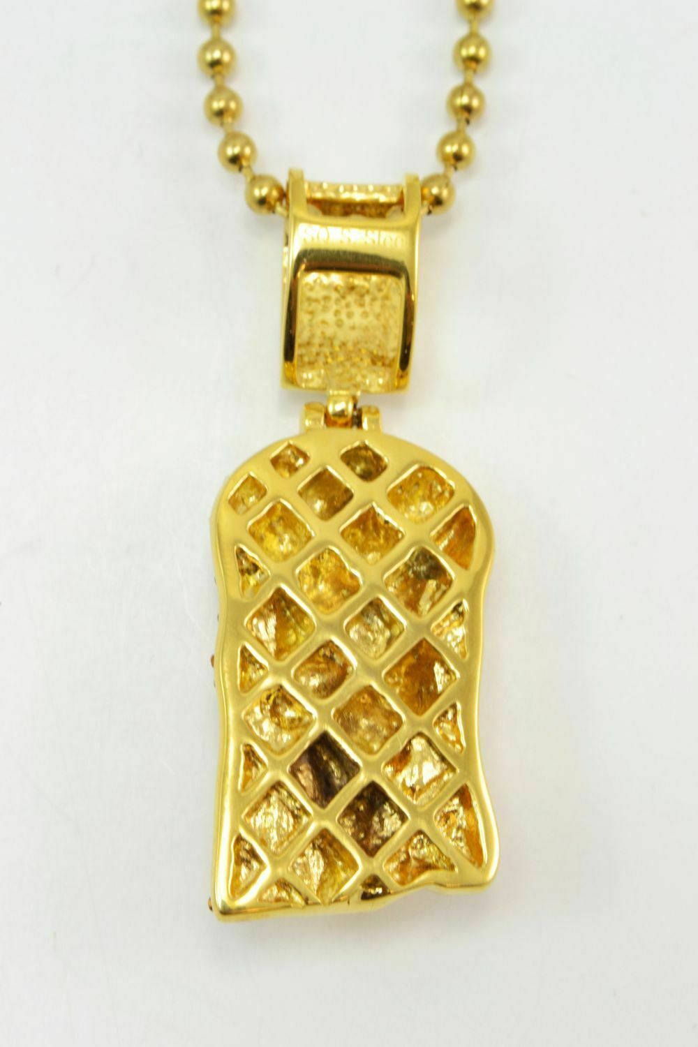 14k Gold Finish Mini Jesus Sterling Simulated Diamond Pendent Charm