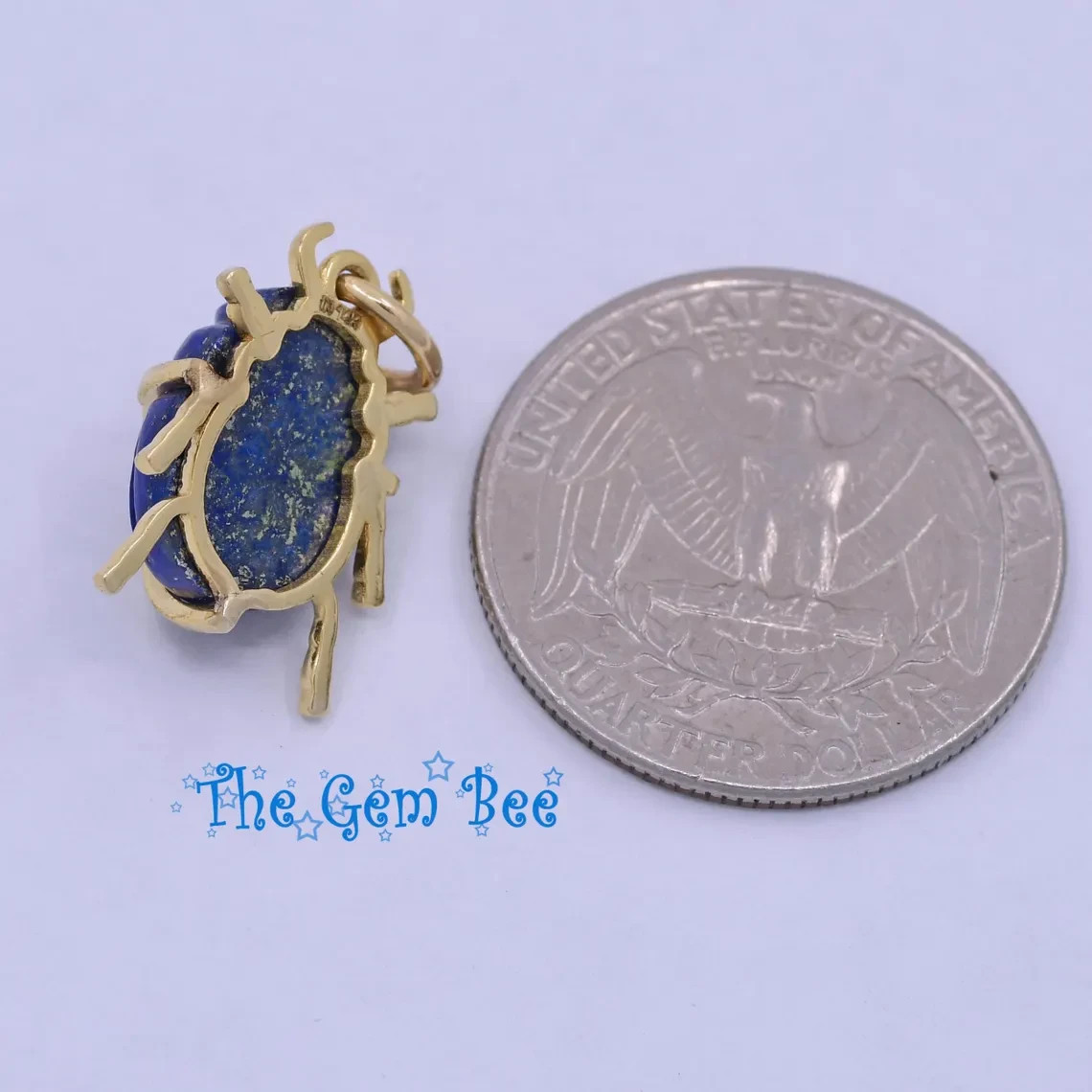 13.3mm 14k Yellow Gold Diamond Lapis Lazuli Scarab Beetle Bug Charm Pendant