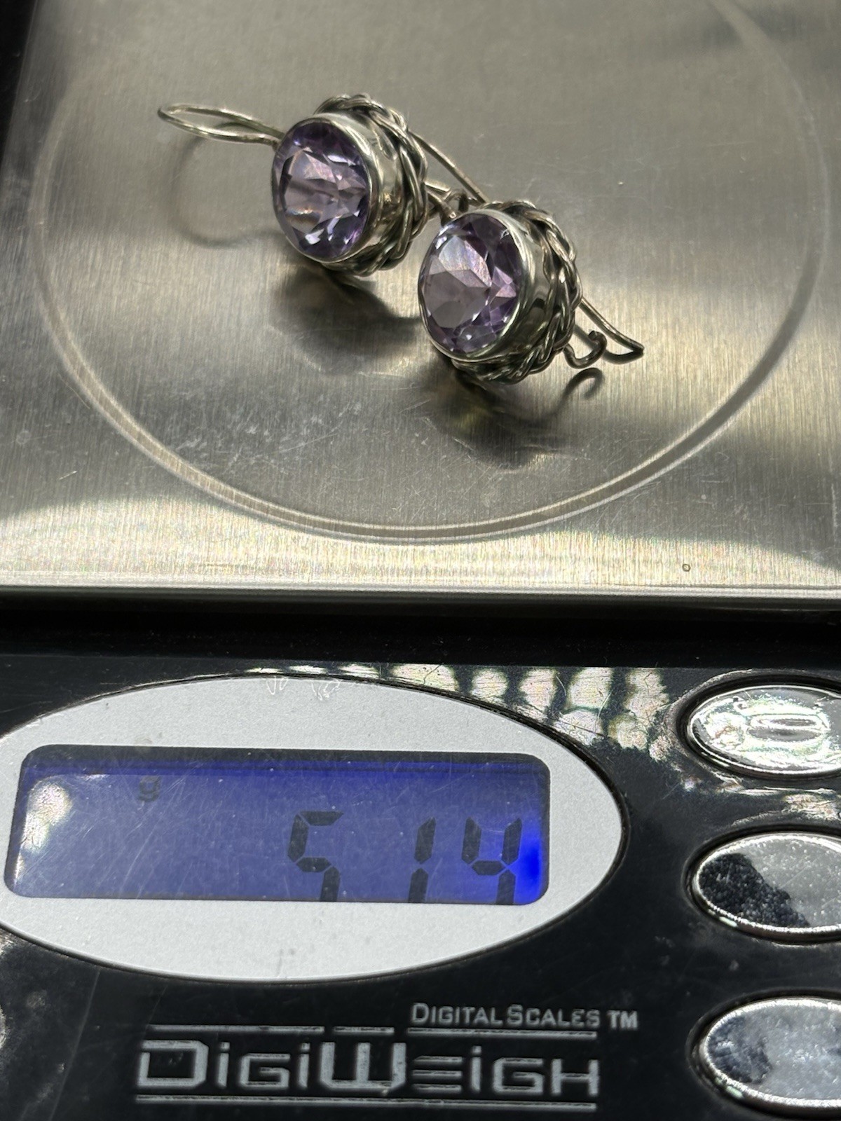 Sterling Silver 10.9mm Amethyst Hook Closure Drop Earrings Woven Frame 5g – 1”
