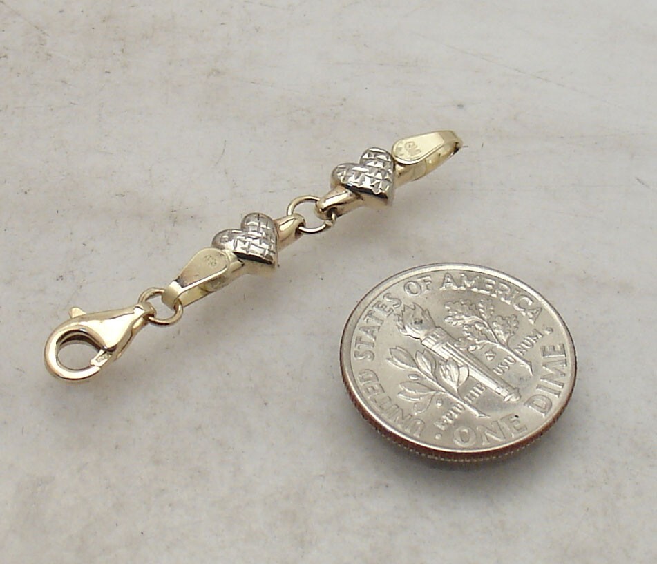 1.5″ Diamond Cut Heart Extender for Necklace Chain Real 14K Yellow White Gold