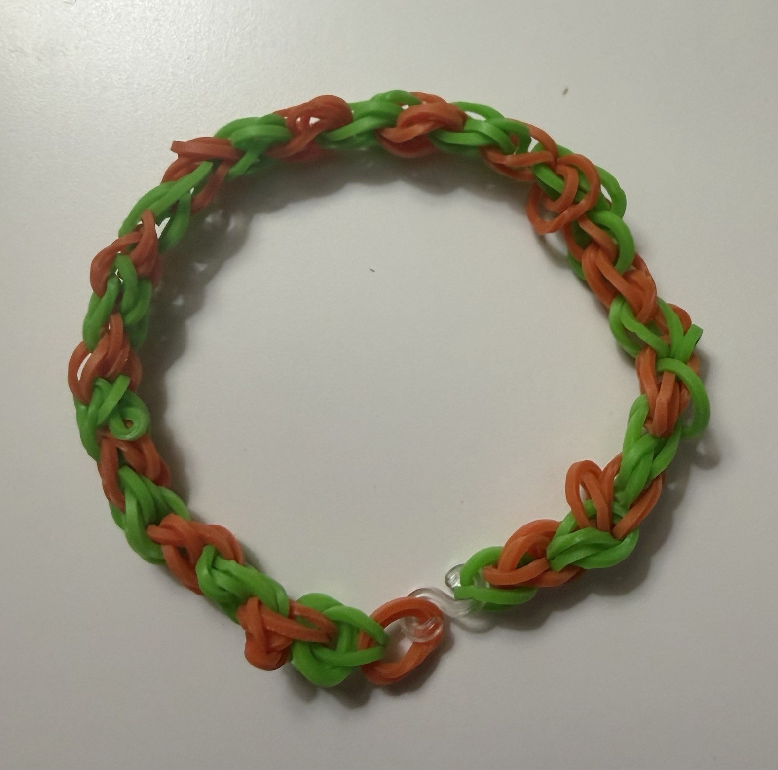 Green & Orange Rubber Cord Chain Bracelet, No Metal, No Stone