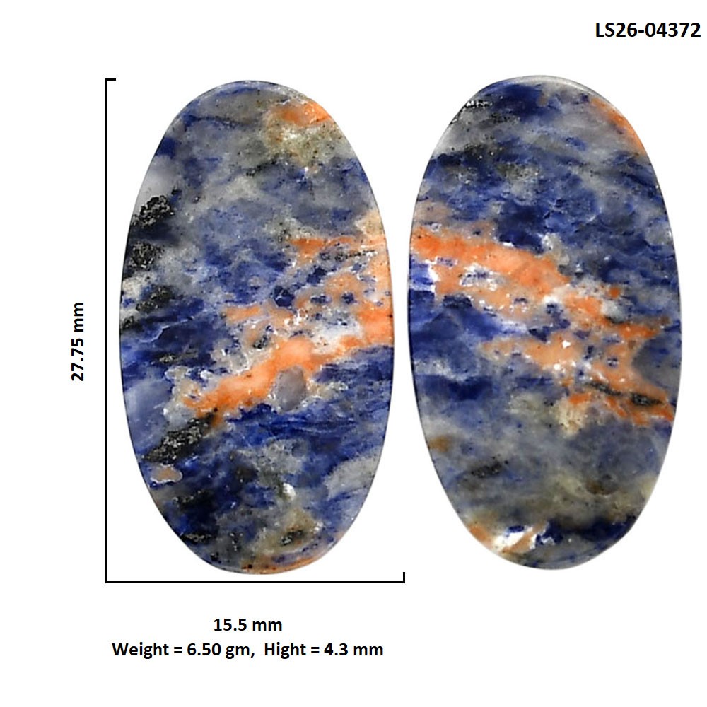 Natural Sodalite Pair 15.5×27.75×4.3 mm Oval Shape Polished Gemstone LS26-04372