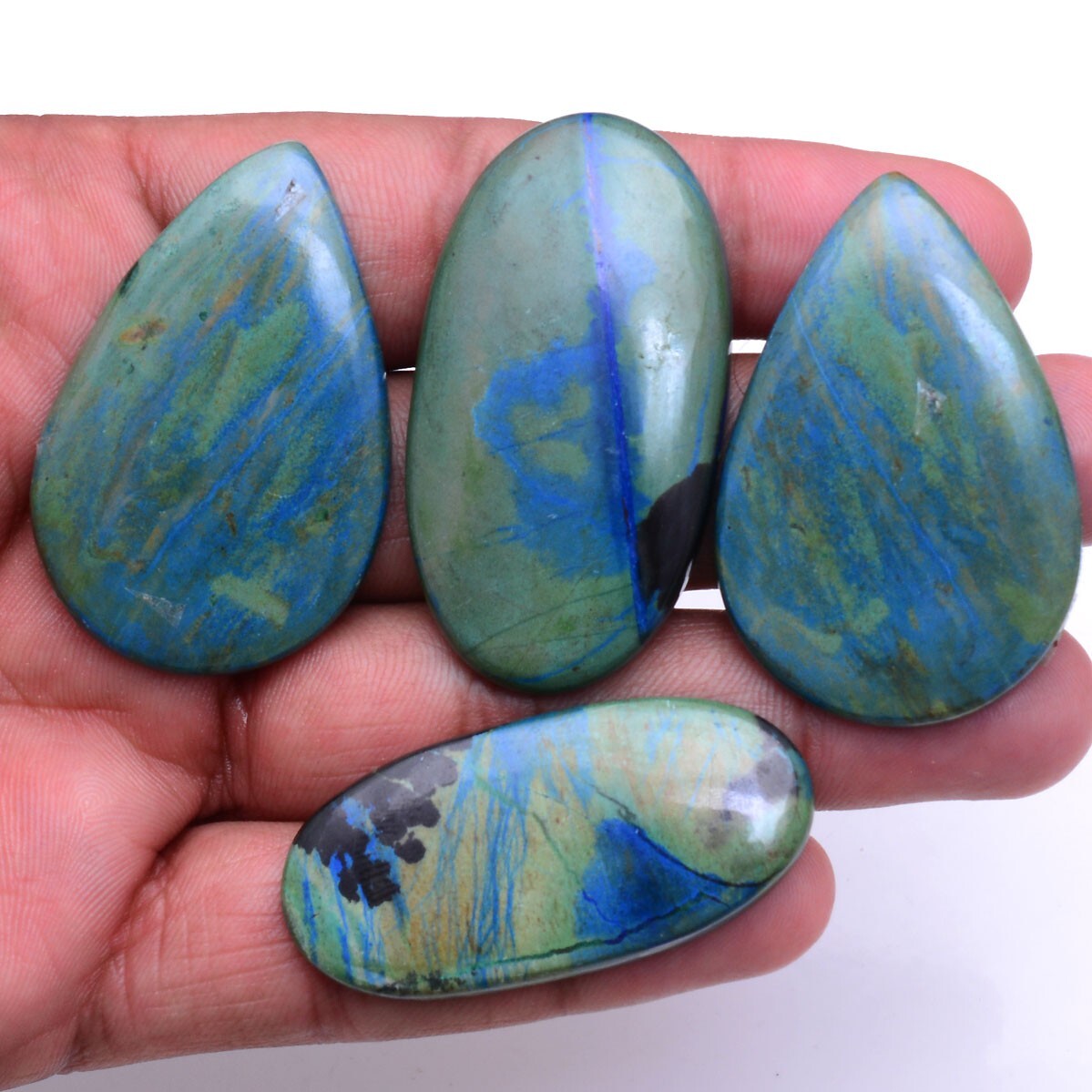 4 Pcs Natural Azurite Untreated 45mm-49mm Cabochon Glossy Loose Gemstones Lot