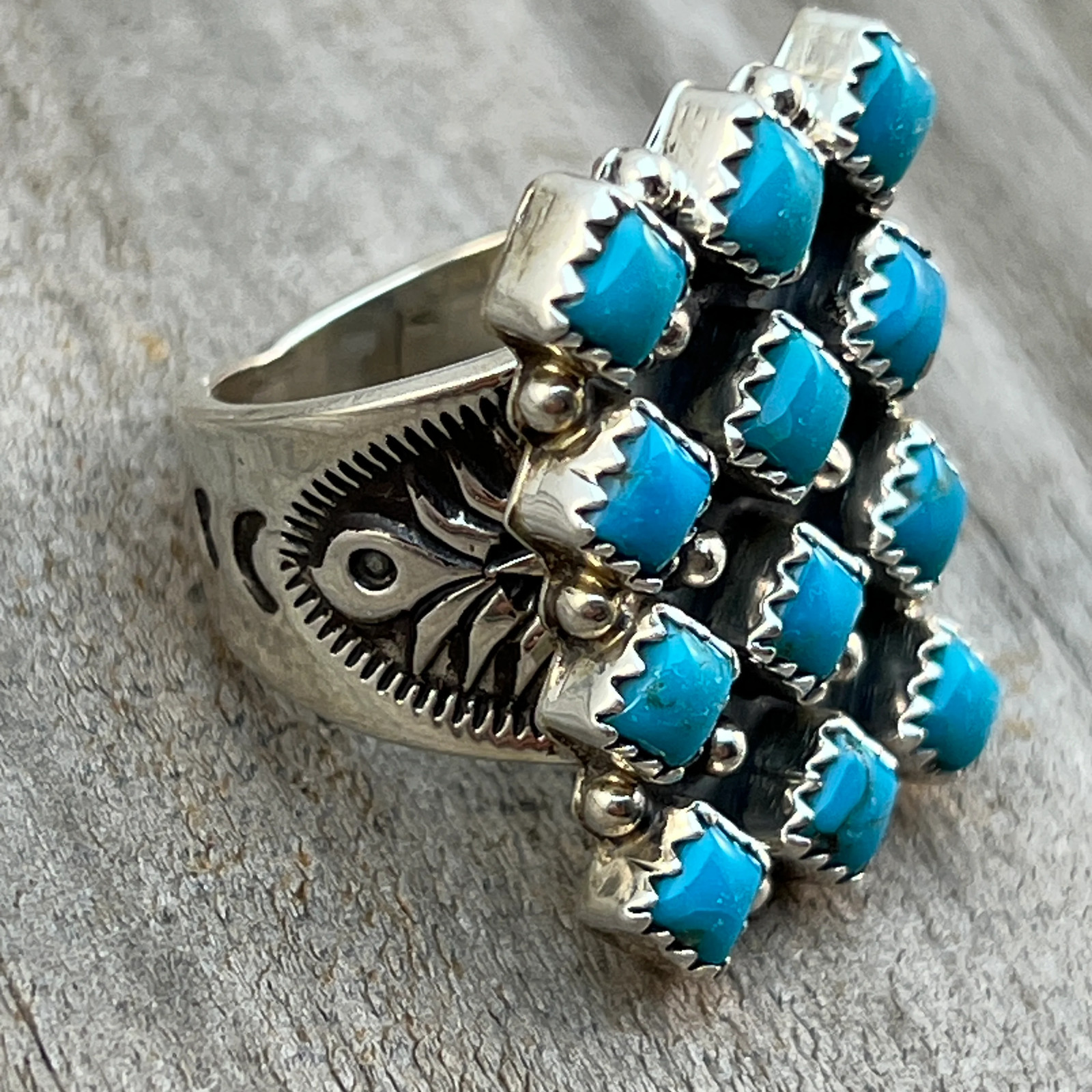 Size 6.5 Blue Kingman Turquoise Ring Sterling Silver handmade Verley Betone 545
