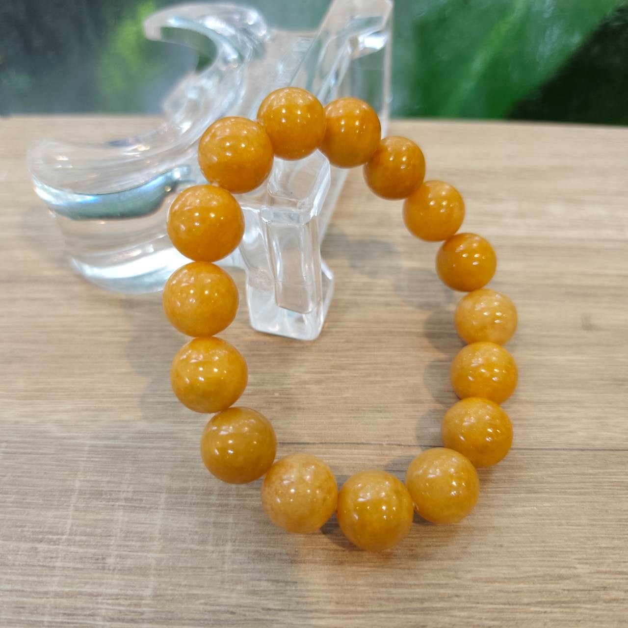 Burmese Jade Bracelet Round Shape Yellow Natural Jade Size 13.2 mm