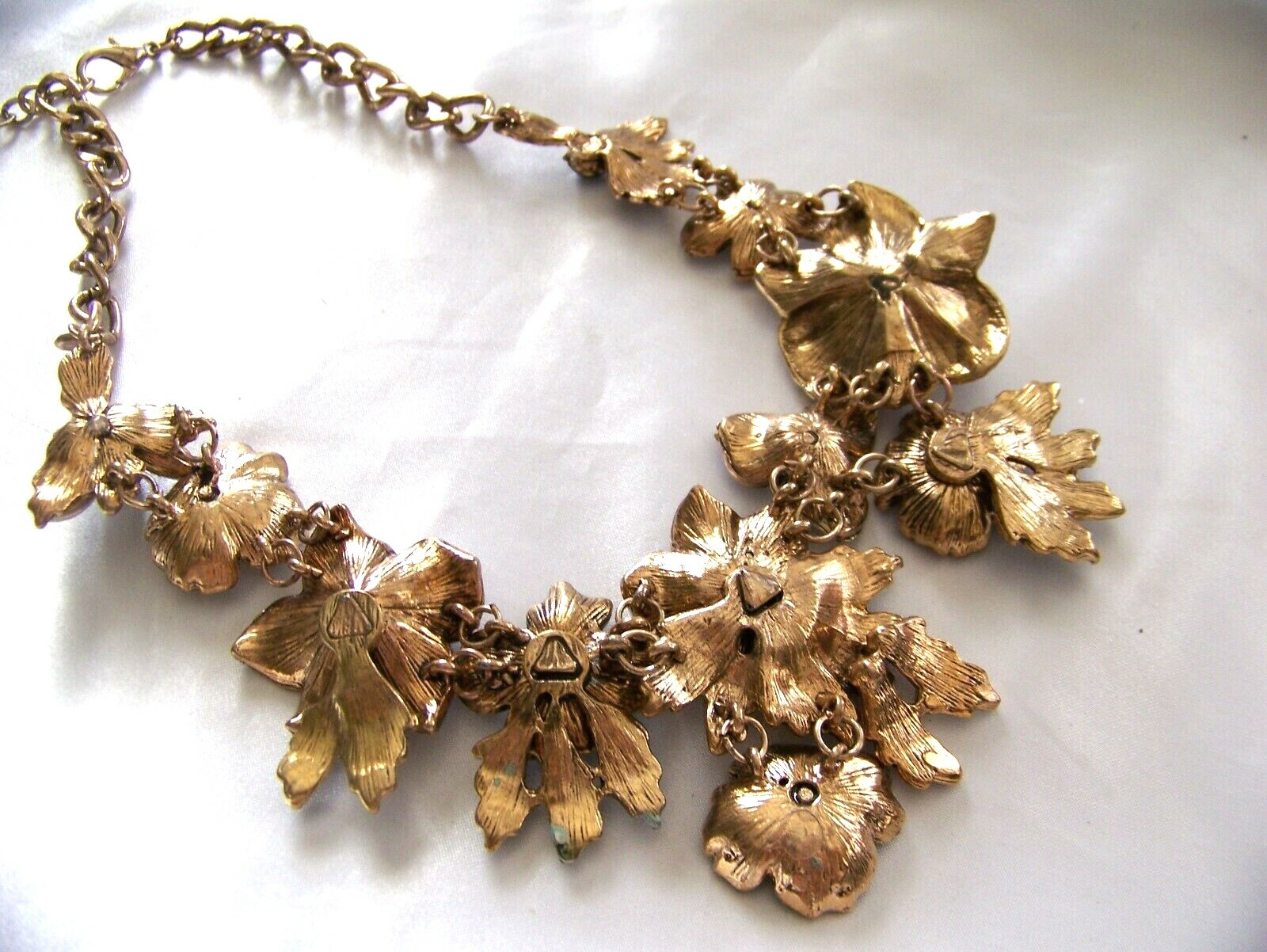 MULTI COLOR FLORAL BOUQUET VTG Style Pave Rhinestone Enamel Bib Necklace