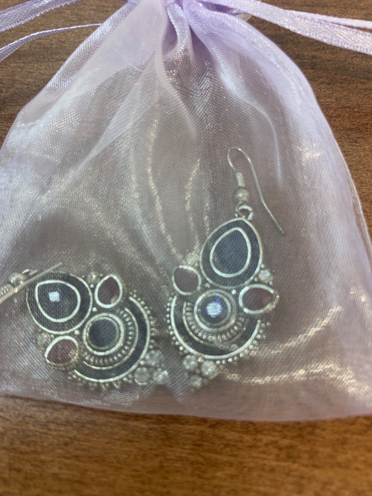 Vintage Designer Sterling Silver Ear Rings with Pear Cut Blue and Red Gemstones