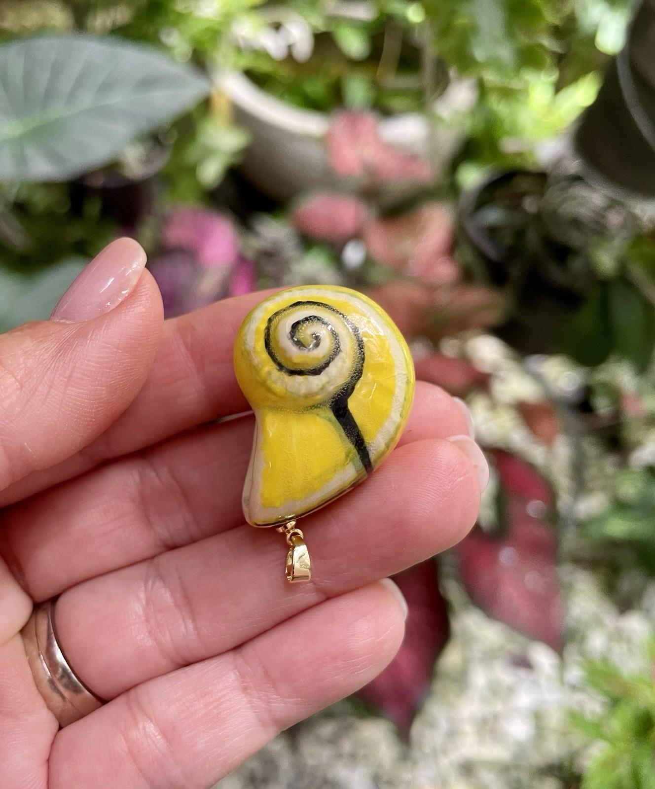 Handmade Ceramic Pendant Jewelry. Unique piece. Lemon Yellow