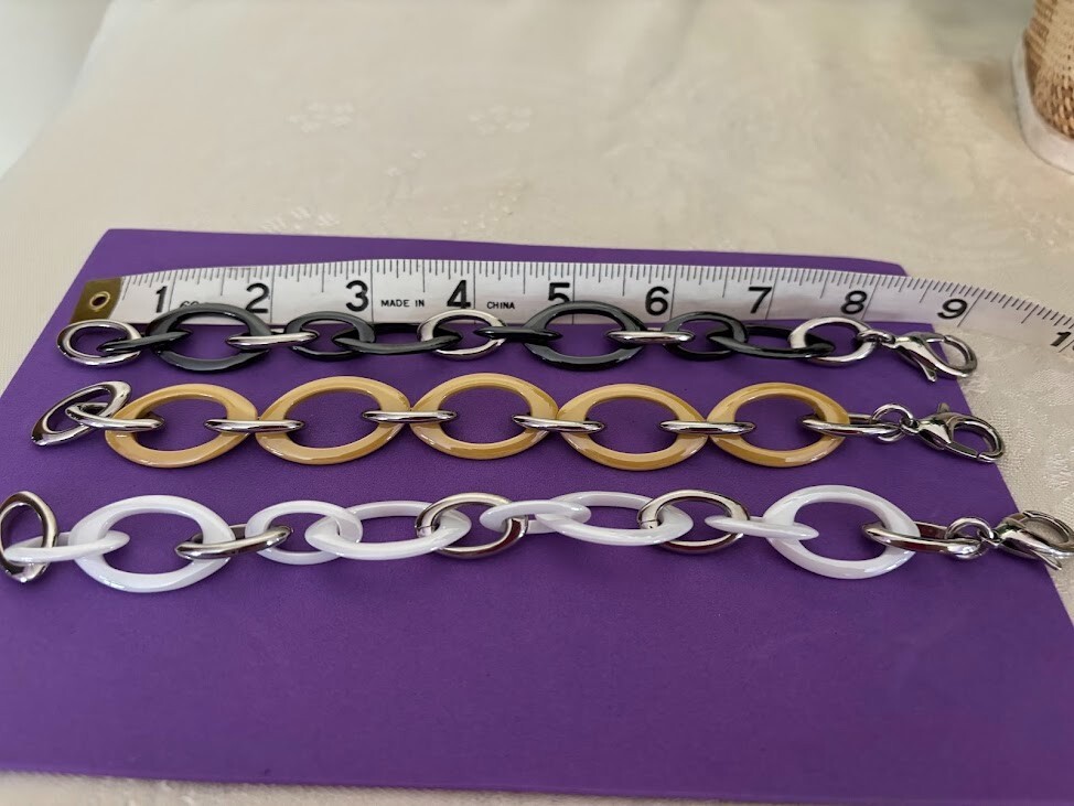 Beautiful 3 in Silver Tone Bracelets (8.5″) – Black, Yellow, White