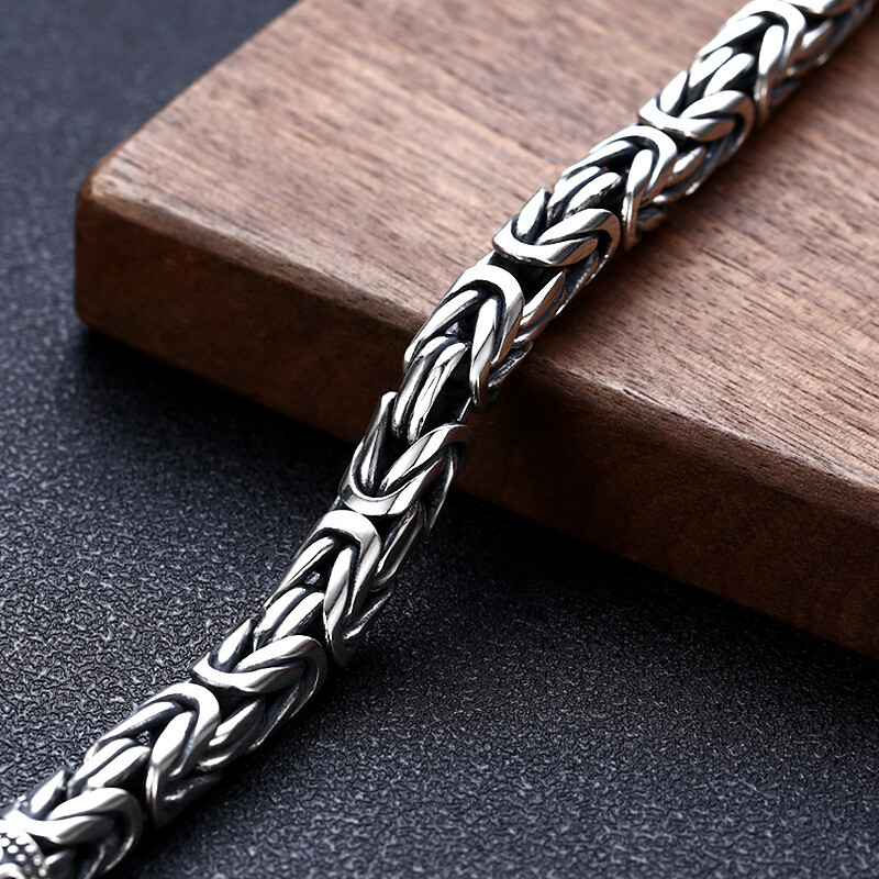 Vintage Pure S925 Sterling Silver Men 8mm Round Byzantine Link Bracelet 8.26inch
