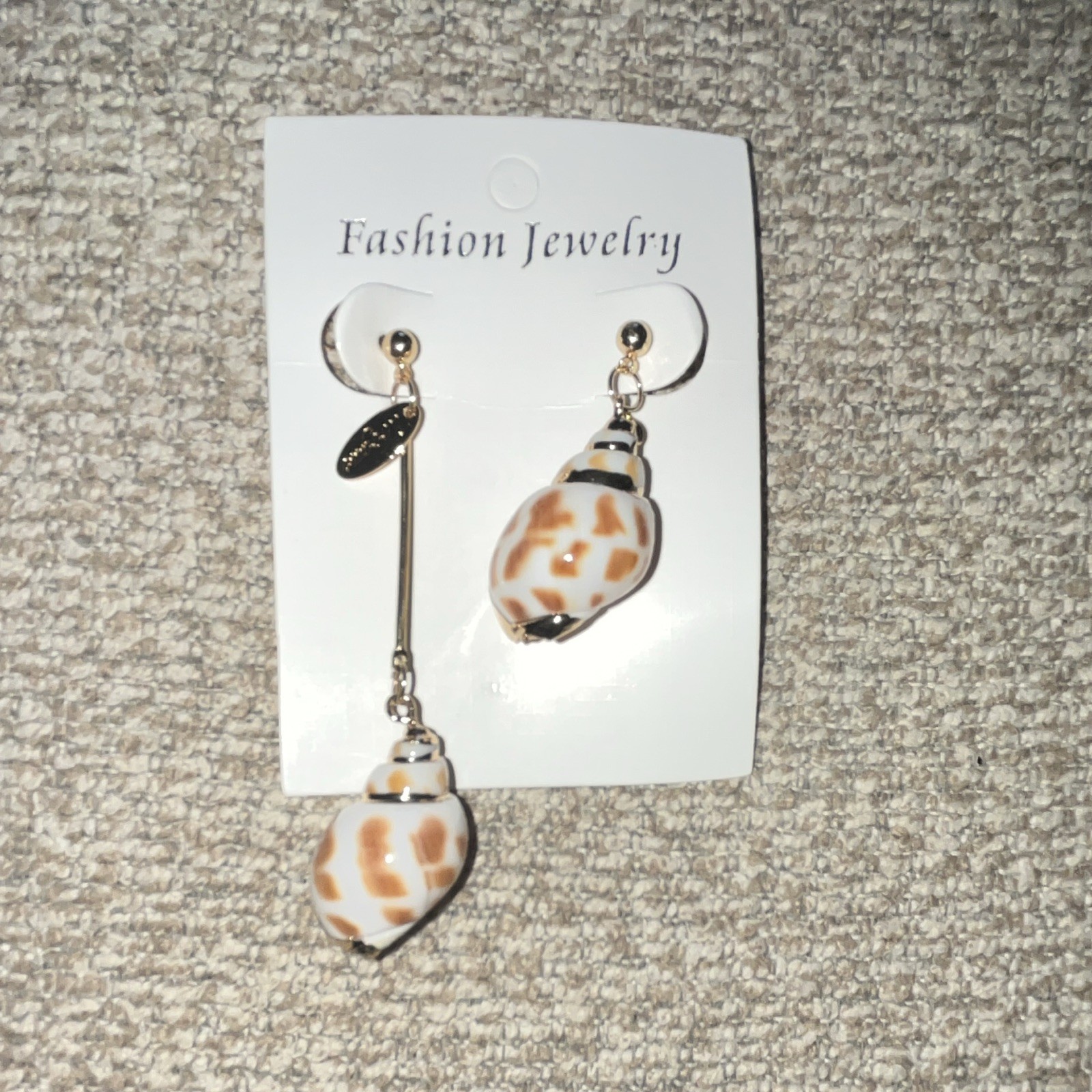 Gold White & Brown Natural Shell Dangle/Drop Earrings Butterfly Back Beach