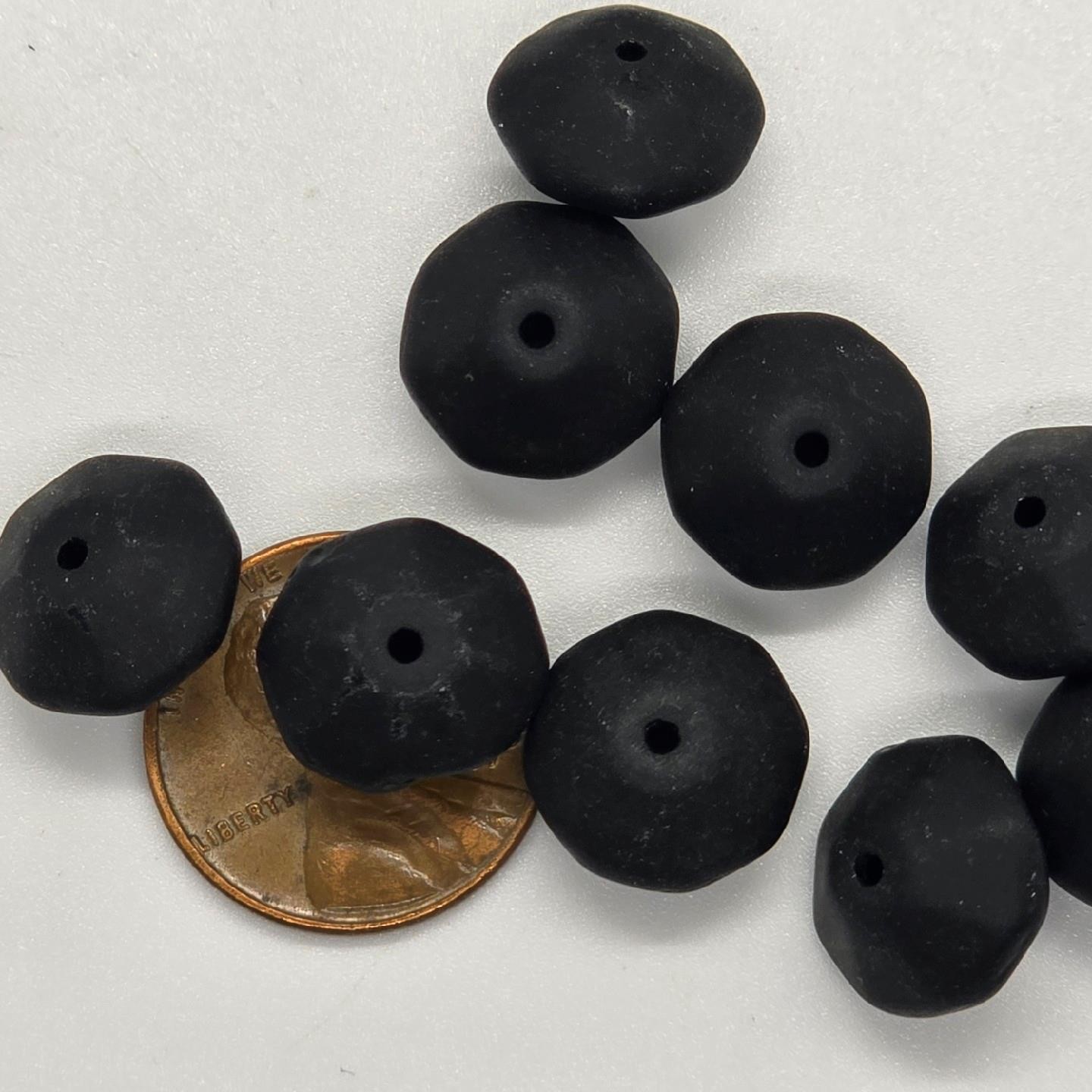 Vintage Matte Black Frosted German Glass Faceted Bicone Beads Brutalist 8pc