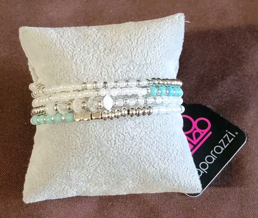 Paparazzi Infinitely Dreamy Turquoise Blue White Silver Wrap Bracelet