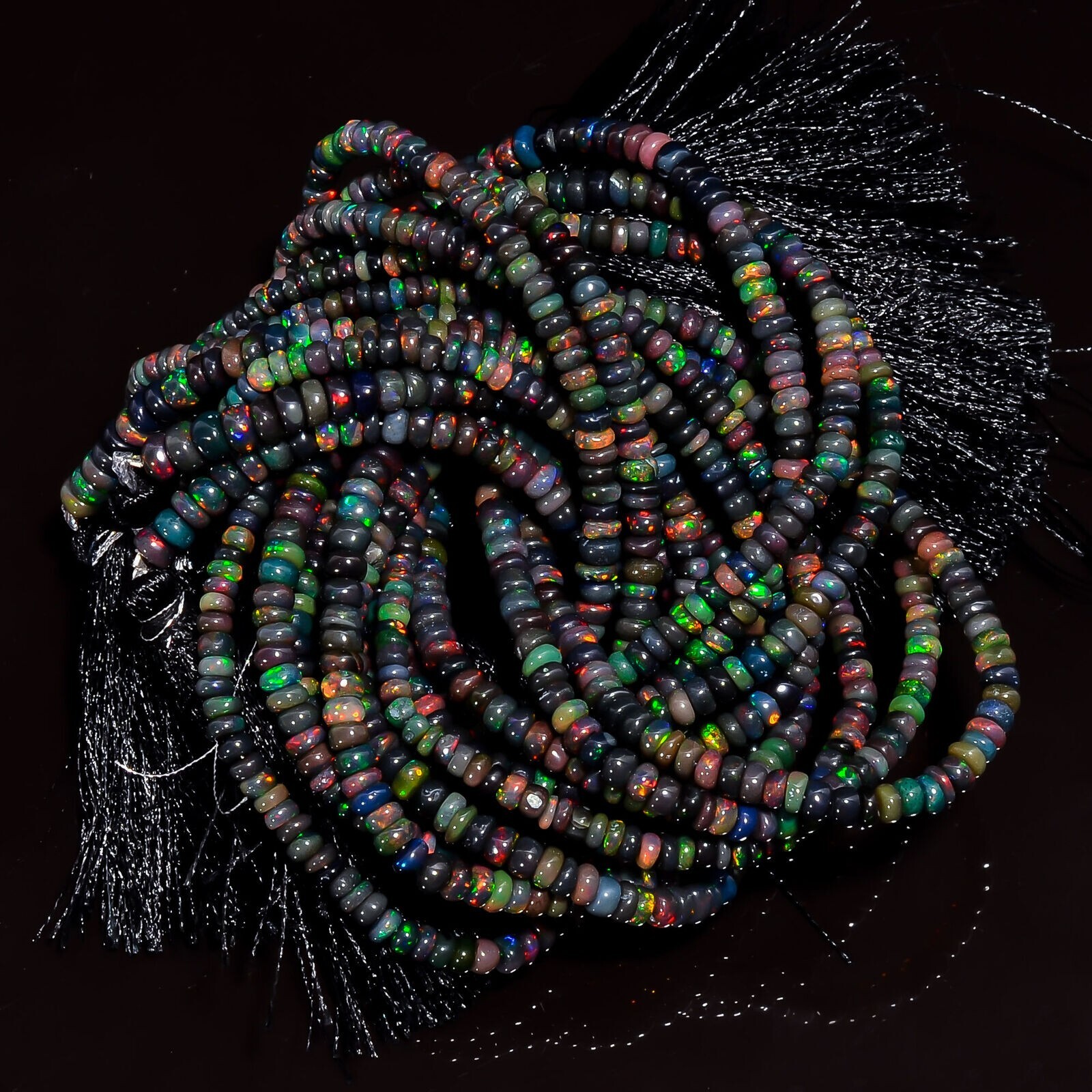 Black Ethiopian Opal Gemstone Roundel Shape Smooth Beads 4X4X2mm Strand 8″ GB701