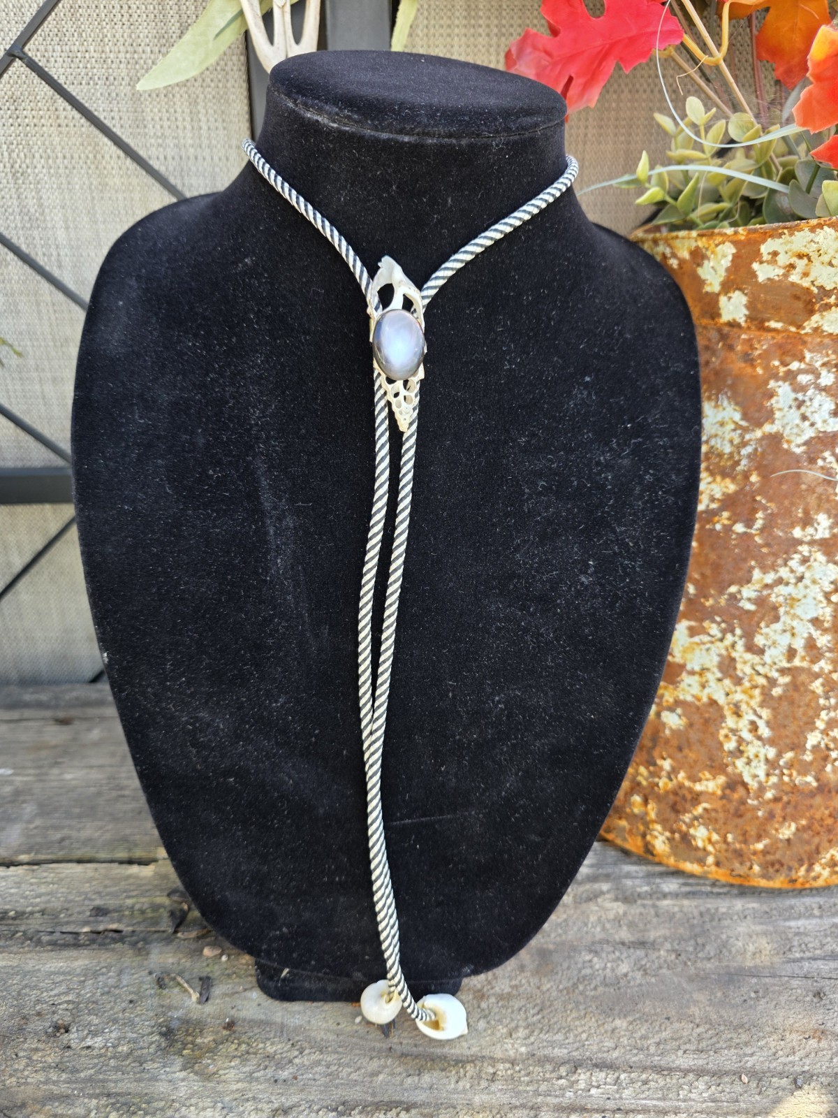 Bolo Tie. . Lavander Stone. Shells. 34″