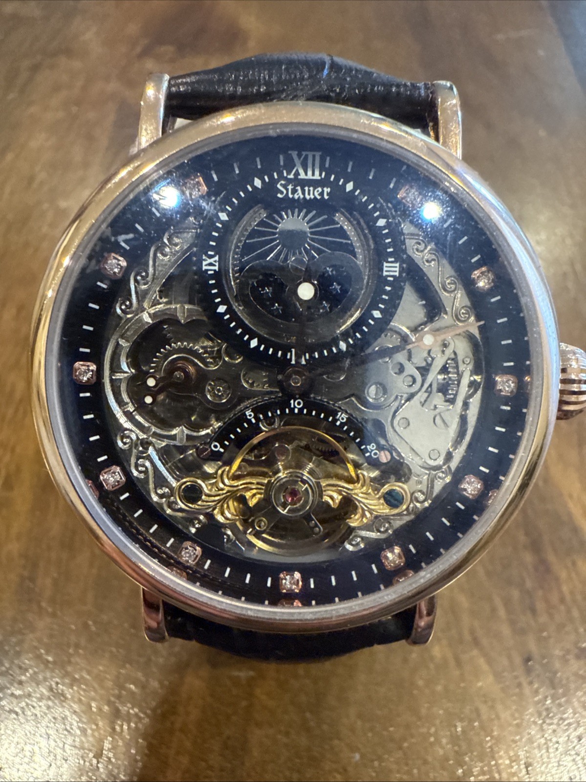 Stauer Moon Phase Skeleton Men’s Automatic Watch 46334 NEW Factory Protector