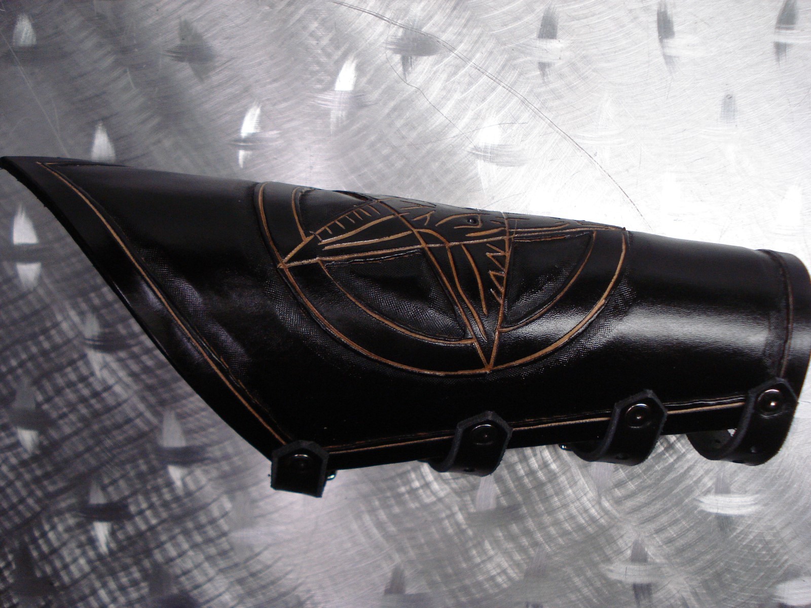 LEATHER CARVED PENTAGRAM GAUNTLET. BLACK METAL (MDLG0165)….. THY PRIMORDIAL