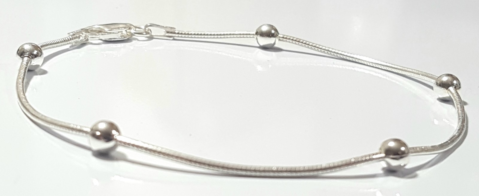 Snake Chain Bracelet 8 inch Long 925 Sterling Silver 1mm with 4mm Balls Italy