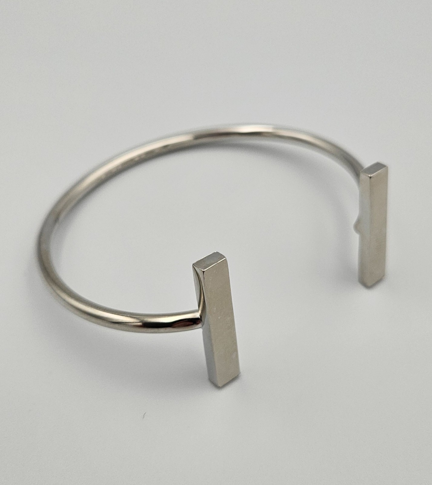 French Connection Bar End Open Cuff Bracelet Silver Tone Modern Minimalist