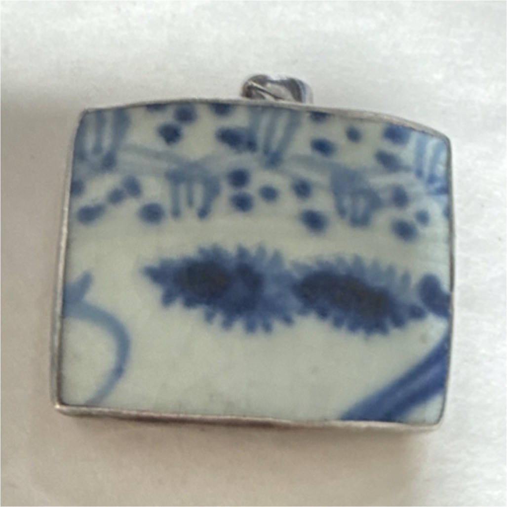 Blue White Porcelain Silver Rectangular Art Charm Pendant Necklace Bezel Setting