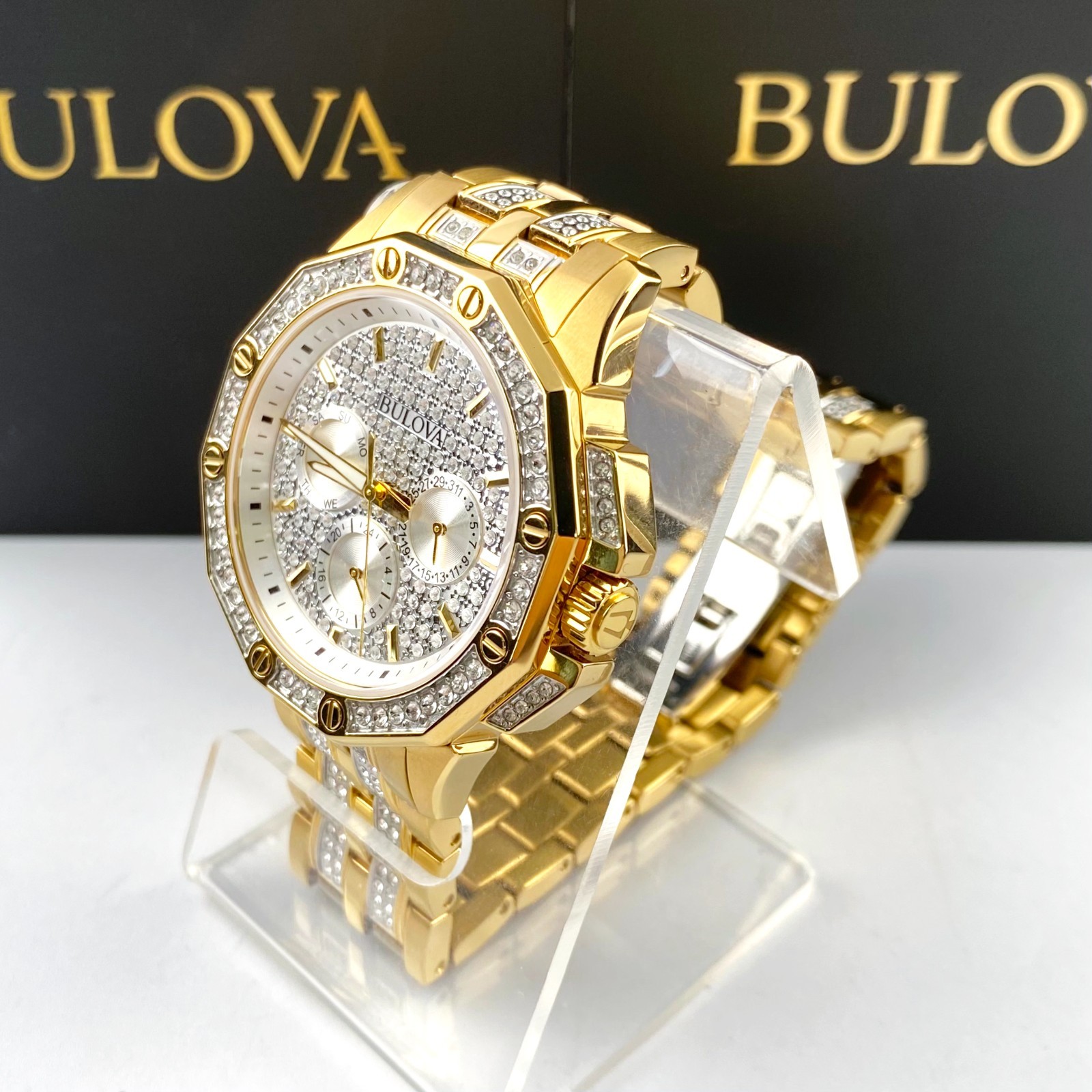 Bulova Octava 98C126 Quartz Watch 41.5mm Crystal Dial Gold-Tone Men’s Watch